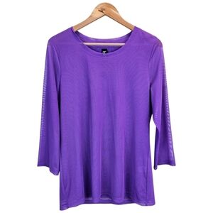 Berek Womens Purple 3/4 Sleeve Mesh Top Sz XL Modern Breathable Lightweight